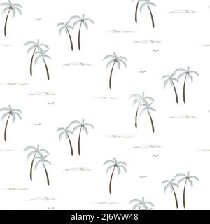 Motif d'été vectoriel de palmiers sans couture. Papier d'emballage motif été. Joli motif estival en forme de caniche avec palmier et vagues Illustration de Vecteur