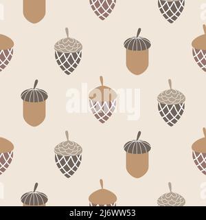 Motif automnal sans coutures. Glands sur fond beige. Illustration vectorielle. Illustration de Vecteur