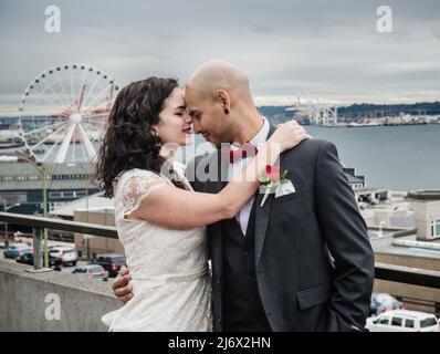 Mariée et marié à Seattle Washington Banque D'Images