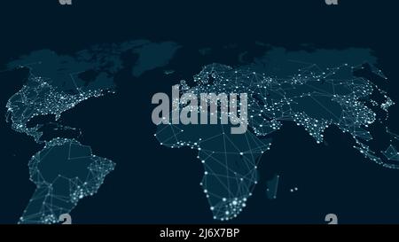 Carte du réseau de communication du monde, connexion abstraite internationale globe, écran de surveillance en perspective Banque D'Images