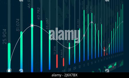 Tableau de bord graphique visualisation des Big Data, option binaire, statistiques et analyse du marché, écran de surveillance en perspective Banque D'Images