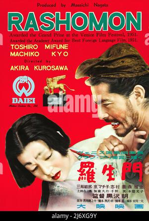 Vintage Japanese film Poster - RASHOMON (Daiei, 1952). Samouraï (Toshiro Mifune) Directeur : Akira Kurosawa Banque D'Images