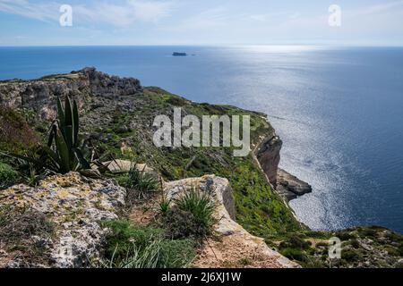 Dingli Cliffs et vue sur l'île de Filfla, Malte Banque D'Images