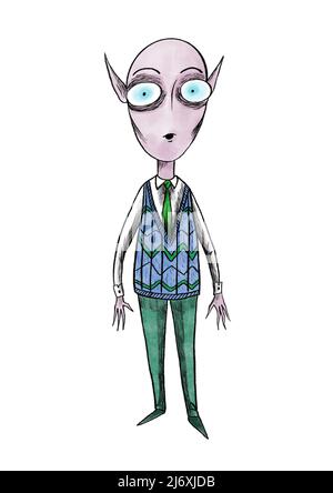 personnage de créature extraterrestre portant un gilet et un pantalon Banque D'Images