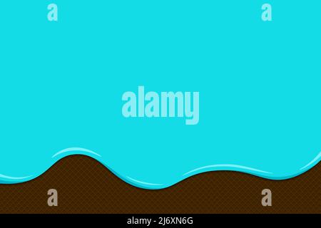 La glace bleu clair ou le yogourt fondent et coule sur la surface de la gaufre de chocolat. Cachets glacés à la texture sucrée. Vecteur eps modèle d'arrière-plan pour la bannière avec espace pour le texte Illustration de Vecteur