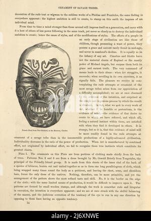 Tattoo maori face, ornement des tribus sauvages, page pour le livre The Grammar of ornement d'Owen Jones, 1860s, Victorian Banque D'Images