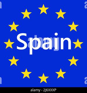 Drapeau de l'Union européenne avec l'Espagne. Drapeau UE. Signe de la frontière du pays de l'Espagne. Illustration vectorielle. Illustration de Vecteur