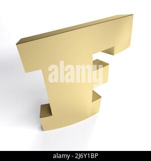 Lettre alphabétique F en laiton sur fond blanc - illustration de rendu 3D Banque D'Images