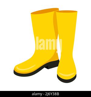 Bottes en caoutchouc jaune très propres. Jardinage, automne. Style plat.isolé sur un arrière-plan blanc Illustration de Vecteur