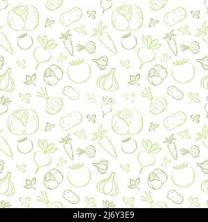 Motif sans couture avec légumes dans un style linéaire dessiné à la main. Légumes d'été. Éléments de contour. Illustration vectorielle dans un style plat. Légumes verts Illustration de Vecteur