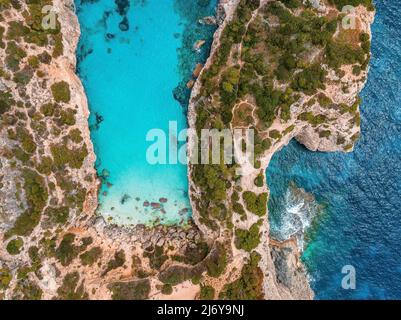 Vue aérienne de Calo des Moro, Majorque en Espagne. Banque D'Images