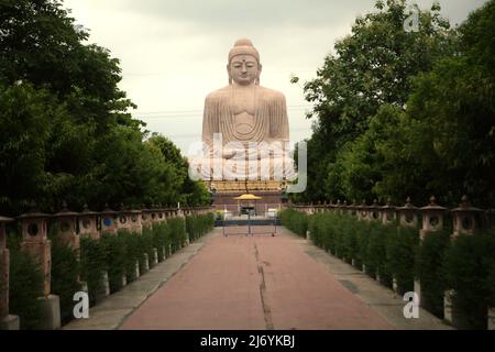 Une statue de grand Bouddha de 64 pieds de haut dans une posture de méditation qui a fait d'un mélange de grès et de granit rouge par l'artiste V. Ganapati Sthapati de 1982 à 1989, situé à Bodh Gaya, Bihar, Inde. Banque D'Images