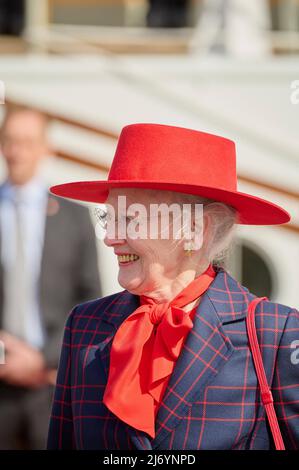 La reine Margrethe II du Danemark assiste à une cérémonie marquant le début de la saison de voile du navire royal Dannebrog dans le port de Copenhague, au Danemark, le 4 mai 2022. Le Royal Ship Dannebro célèbre son anniversaire de 90th en 2022. Photo de Stefan Lindblom/Stella Pictures/ABACAPRESS.COM Banque D'Images