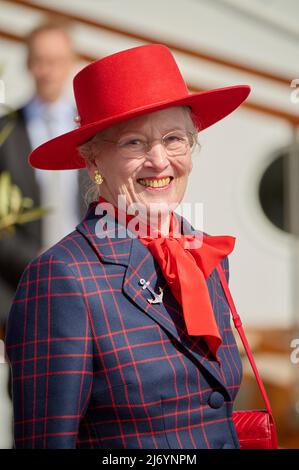 La reine Margrethe II du Danemark assiste à une cérémonie marquant le début de la saison de voile du navire royal Dannebrog dans le port de Copenhague, au Danemark, le 4 mai 2022. Le Royal Ship Dannebro célèbre son anniversaire de 90th en 2022. Photo de Stefan Lindblom/Stella Pictures/ABACAPRESS.COM Banque D'Images