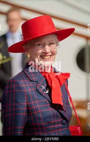 La reine Margrethe II du Danemark assiste à une cérémonie marquant le début de la saison de voile du navire royal Dannebrog dans le port de Copenhague, au Danemark, le 4 mai 2022. Le Royal Ship Dannebro célèbre son anniversaire de 90th en 2022. Photo de Stefan Lindblom/Stella Pictures/ABACAPRESS.COM Banque D'Images