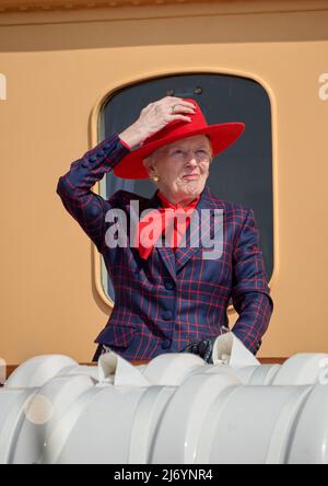 La reine Margrethe II du Danemark assiste à une cérémonie marquant le début de la saison de voile du navire royal Dannebrog dans le port de Copenhague, au Danemark, le 4 mai 2022. Le Royal Ship Dannebro célèbre son anniversaire de 90th en 2022. Photo de Stefan Lindblom/Stella Pictures/ABACAPRESS.COM Banque D'Images