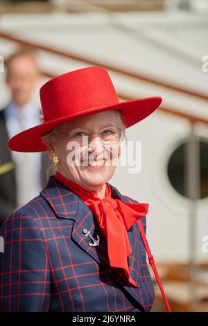 La reine Margrethe II du Danemark assiste à une cérémonie marquant le début de la saison de voile du navire royal Dannebrog dans le port de Copenhague, au Danemark, le 4 mai 2022. Le Royal Ship Dannebro célèbre son anniversaire de 90th en 2022. Photo de Stefan Lindblom/Stella Pictures/ABACAPRESS.COM Banque D'Images