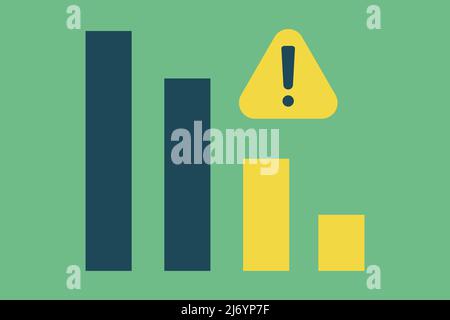 Icônes d'avertissement et graphiques à barres. Crise de faillite. Baisse des ventes. Point d'exclamation. Vecteur modifiable. Illustration de Vecteur