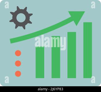 Graphiques à barres et icônes d'engrenage. Amélioration de l'entreprise. Augmentation des ventes. Vecteur modifiable. Illustration de Vecteur