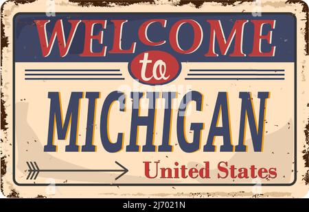Bienvenue à Michigan vintage plaque d'immatriculation rouillée sur fond blanc, illustration vectorielle Illustration de Vecteur