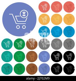 Le contour des chariots en attente comporte des icônes plates multicolores sur fond rond. Inclut des variantes d'icônes blanches, claires et sombres pour les effets de survol et d'état actif Illustration de Vecteur