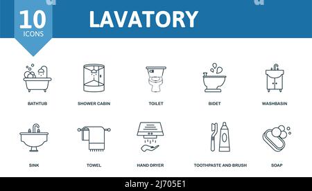 Icône d'ensemble de toilettes. Icônes modifiables thème de lavage tel que l'acceptation des dépôts, le versement de fonds, les services de paiement de factures et plus encore. Illustration de Vecteur