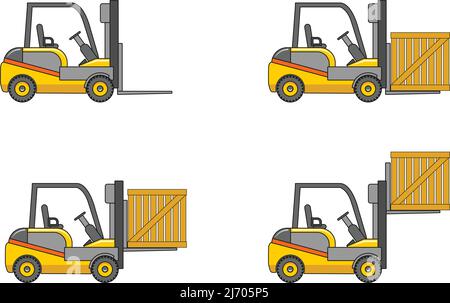 Illustration détaillée des chariots élévateurs, de l'équipement lourd et des machines Illustration de Vecteur