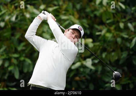 Robert MacIntyre, en Écosse, le 11th au cours de la première journée de Betfred British Masters au Beffroi, Sutton Coldfield. Date de la photo: Jeudi 5 mai 2022. Banque D'Images