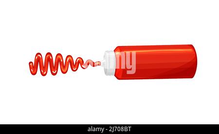 Sauce au ketchup à rayures ondulées.sauce tomate rouge de style réaliste.Vector Illustration de Vecteur