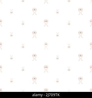 Motif sans couture avec joli lièvre pour les enfants, museau de sourire et yeux sur fond blanc. Imprimé amusant de lapin au visage heureux. Illustration vectorielle plate pour les vacances Illustration de Vecteur