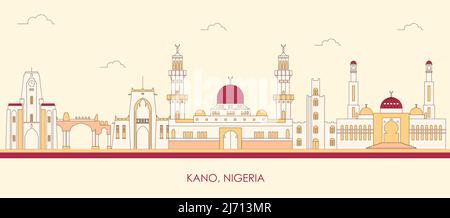 Caricature panorama de la ville de Kano, Nigeria - illustration vectorielle Illustration de Vecteur