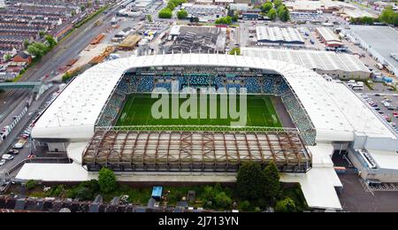 Vue aérienne du stade national de Windsor Park, Belfast.Siège de l'équipe nationale d'Irlande du Nord et du club Linfield de la Ligue irlandaise. Banque D'Images