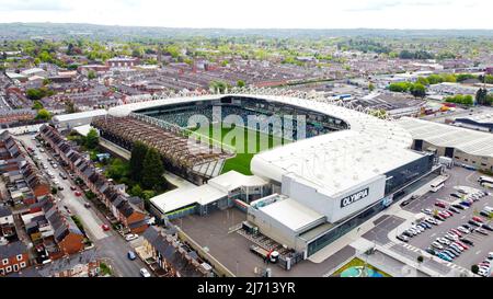 Vue aérienne du stade national de Windsor Park, Belfast.Siège de l'équipe nationale d'Irlande du Nord et du club Linfield de la Ligue irlandaise. Banque D'Images