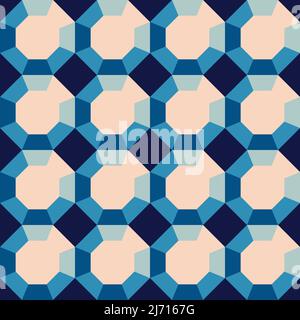 Motif vectoriel sans couture avec 3D diamants sur fond bleu. Papier peint illusion optique simple. Textile de mode à bulles décoratives. Illustration de Vecteur