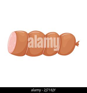 Saucisse bouillie rose coupée en tranches avec des morceaux de graisse. Jambon. Produit de viande, ingrédient alimentaire. Plats prêts à l'emploi. Illustration vectorielle plate isolée sur un coup Illustration de Vecteur