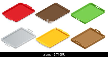 Plateau alimentaire en plastique isométrique isolé sur fond blanc. Restaurant, restauration rapide, cuisine Illustration de Vecteur