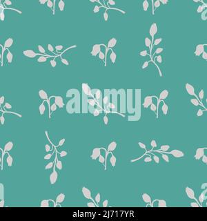 Motif de feuilles sans couture, fleurs bluebell, branches sur fond vert pour l'impression Illustration de Vecteur