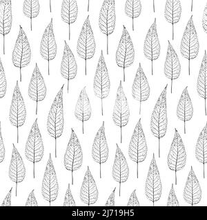 Résumé arbre de chokecherry feuille vecteur sans couture motif arrière-plan. Toile de fond stylisée de feuillage monochrome. Conception botanique verticale. Prunus dessiné à la main Illustration de Vecteur