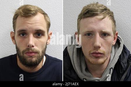 Photo non datée de la police métropolitaine de Frankie Bulbrook's hal-frères Alfie (à gauche) et Harry Boyles qui ont été chacun emprisonné pendant deux ans et neuf mois après avoir été condamnés à Old Bailey, Londres, de troubles violents. Le chauffeur de van Alfie Tullet a été emprisonné pendant 12 ans après avoir admis avoir tué Bulbrook lors d'un combat entre deux groupes à Chislehurst, dans le sud-est de Londres, le 24 2020 juillet. Le tribunal a entendu comment la violence a éclaté après une petite rangée entre Harry Boyles et un ami de Tullet. Date de publication : jeudi 5 mai 2022. Banque D'Images