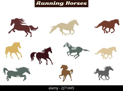 Icône chevaux de course à pied de différentes couleurs Illustration de Vecteur