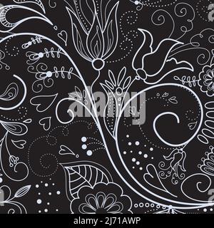 Motif feuilles fleuri noir et blanc Illustration de Vecteur