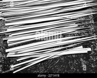 Feuilles de palmier disposées sur une table pendant le service du dimanche chrétien. Banque D'Images