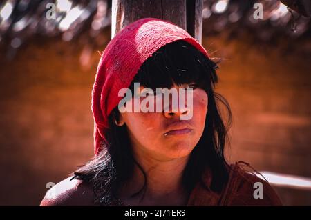 Femme indienne de la tribu Araweté. Índia Amazônica Brasileira. Rivière Xingu, Altamira, Amazonie brésilienne 2007. Banque D'Images