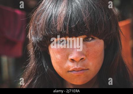 Femme indienne de la tribu Araweté. Índia Amazônica Brasileira. Rivière Xingu, Altamira, Amazonie brésilienne 2007. Banque D'Images