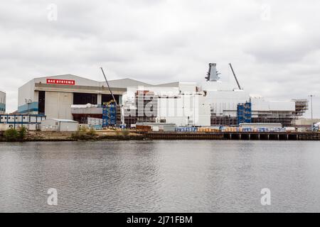 HMS Glasgow, une frégate de type 26 de la Royal Navy en construction au chantier naval BAE System, Govan, Glasgow, Écosse, Royaume-Uni Banque D'Images