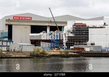 HMS Glasgow, une frégate de type 26 de la Royal Navy en construction au chantier naval BAE System, Govan, Glasgow, Écosse, Royaume-Uni Banque D'Images