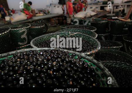 Paniers Acai exposés au marché Ver-o-Peso de Belém, Pará, Amazon, Brésil Banque D'Images