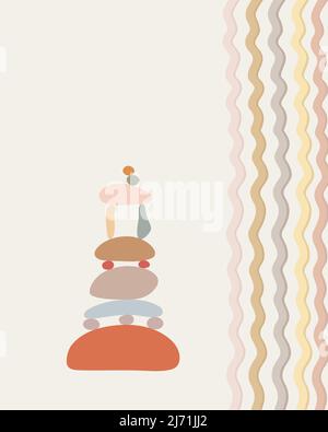 Zen pierres sable imitation modèle abstrait, style plat simple illustration vectorielle, détente, méditation et concept de yoga, boho couleurs élément de conception pour la fabrication de bannières, affiches, cartes, imprimés, art mural Illustration de Vecteur