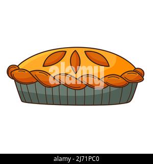 Gâteau maison prêt à l'emploi. Cuisson, nourriture. Elément de conception avec contour. Doodle, dessiné à la main. Conception plate. Illustration à vecteur de couleur. Isolé sur un b blanc Illustration de Vecteur