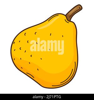 Poire jaune. Fruits mûrs. Un symbole de l'automne, la récolte. Elément de conception avec contour. Doodle, dessiné à la main. Conception plate. Illustration à vecteur de couleur. Isoler Illustration de Vecteur
